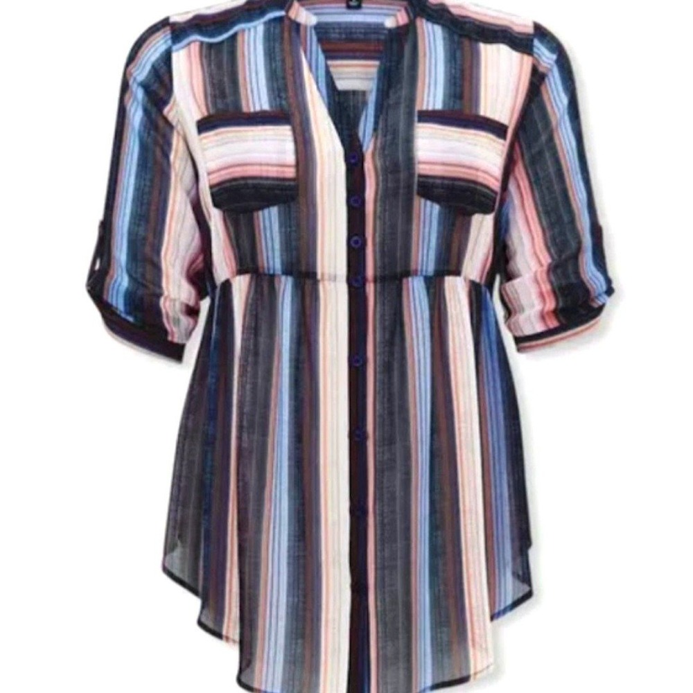 Torrid Emma Babydoll Tunic Chiffon Striped Black-Multi in Size 1X